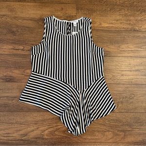 Peck & Peck Womens NWT Top Sleeveless Size L Black White Stripe A-Symetrical